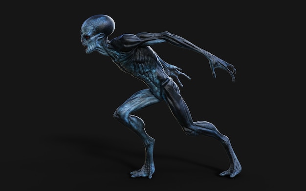 3d Illustration of a red eyes alien on black.