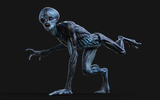 3d Illustration of a red eyes alien on black.