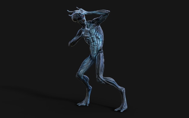 3d Illustration of a red eyes alien on black.