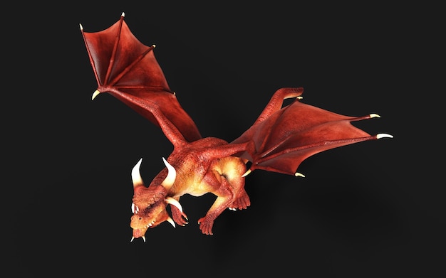 3d illustration of a red fantasy dragon posing isolated on black background with clipping path.