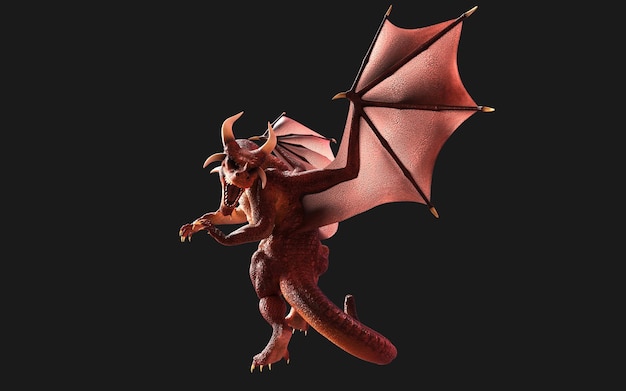 3d illustration of a red fantasy dragon posing isolated on black background with clipping path.