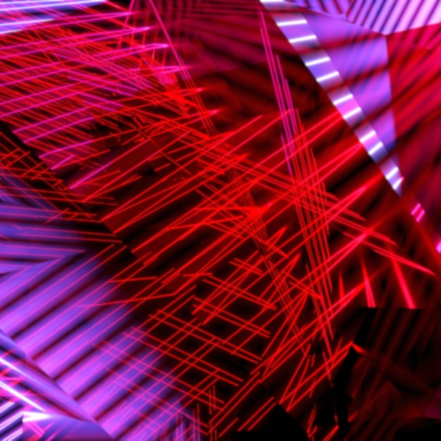 3d illustration of red and pink illuminated lines superimposed on blurred black background