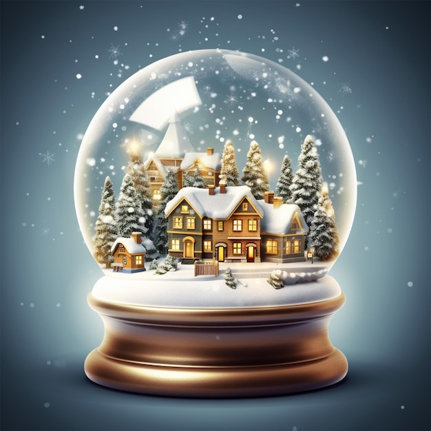 3d illustration of reindeer with christmas tree and gift box in snow globe