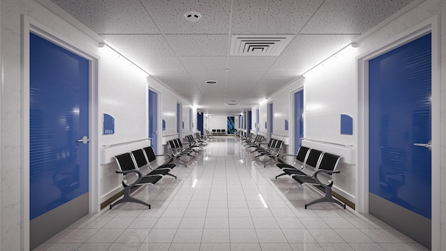 3d illustration rendering Empty Corridor In Modern Hospital