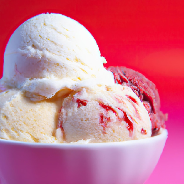 3d illustration rendering of ice creams of different colors and flavors decorated on colorful background Selective focus