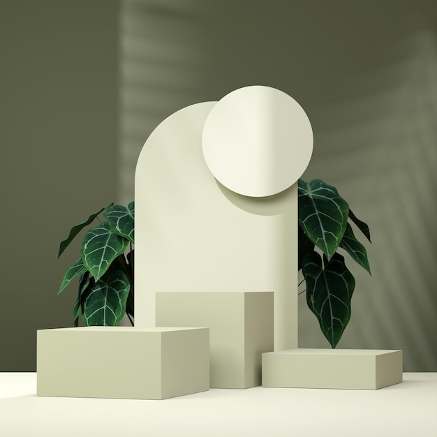 3D illustration rendering image of empty space mockup podium nature themed for product display