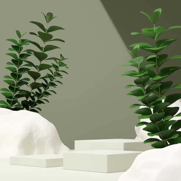 3D illustration rendering image of empty space mockup podium nature themed for product display