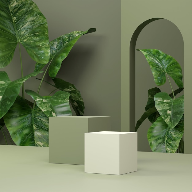 3D illustration rendering image of empty space mockup podium nature themed for product display