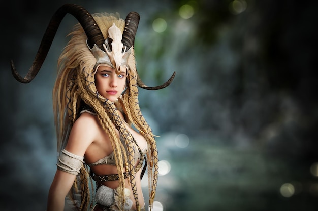 3d illustration rendering Portrait of a fantasy forest queen standing in