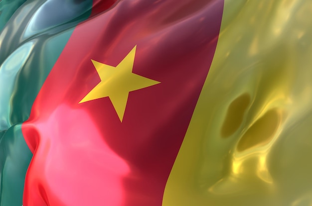 Photo 3d illustration of republic of cameroun flag on shiny wavy fabric