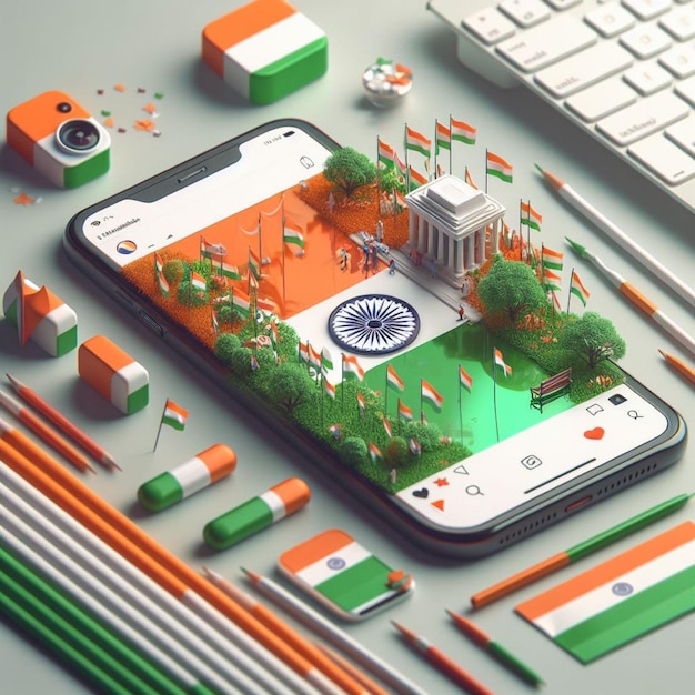 3D illustration of Republic Day for Instagram post for mobile with peoples in hand flag