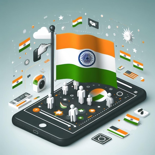 3D illustration of Republic Day for Instagram post for mobile with peoples in hand flag