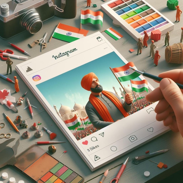 3D illustration of Republic Day for Instagram post for mobile with Punjabi guy with flag