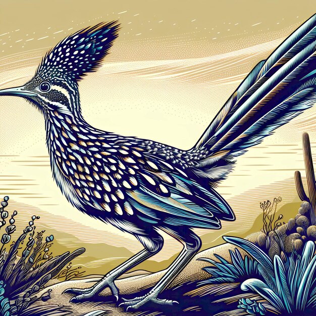 3d illustration roadrunner bird vector style whit natural scenery