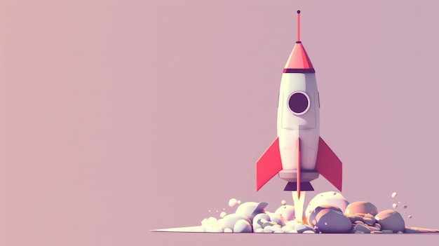 Photo 3d illustration of a rocket launching into space ideal for concepts such as startup growth success a