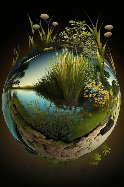 3d illustration round shape of grass and jungle