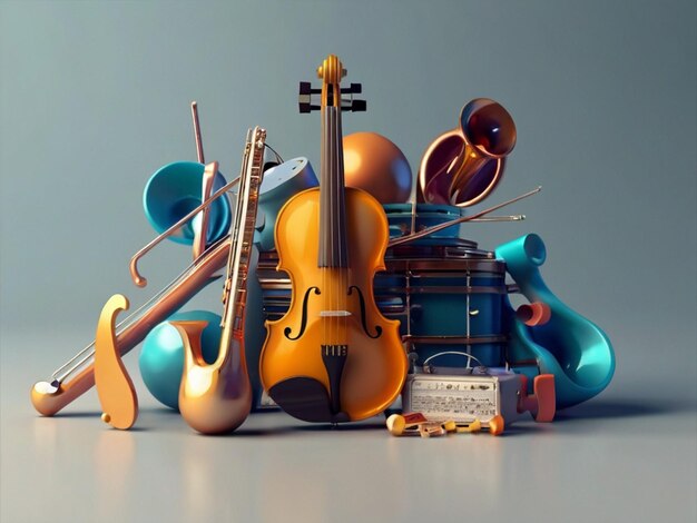 3d illustration round shape of music instruments with gitter violin etc for music day celebration