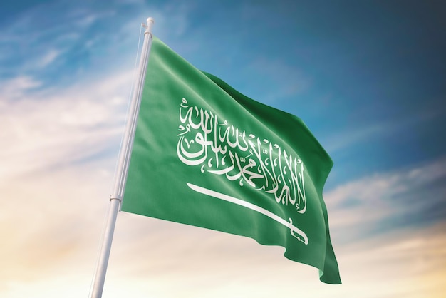 3D illustration of Saudi Arabia flag National Day 23 rd September  kingdom of Saudi Arabia  KSA