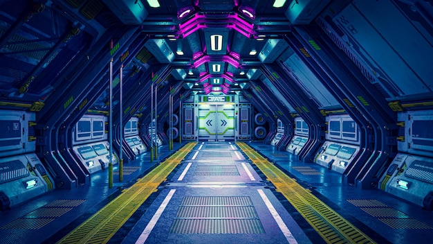 3d illustration SciFi grunge damaged metallic corridor background