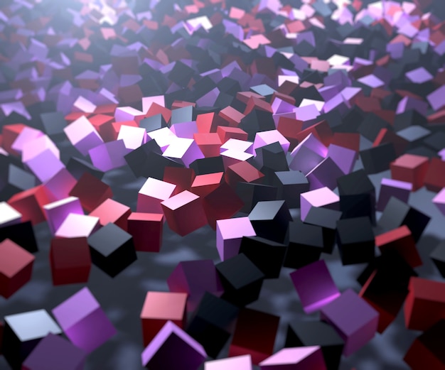 3d illustration of scrambled colored blocks in fog with blur