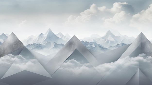 3d illustration silvery triangles on a wall background