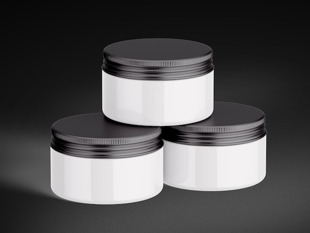 3D Illustration Skin care cream jars on black background