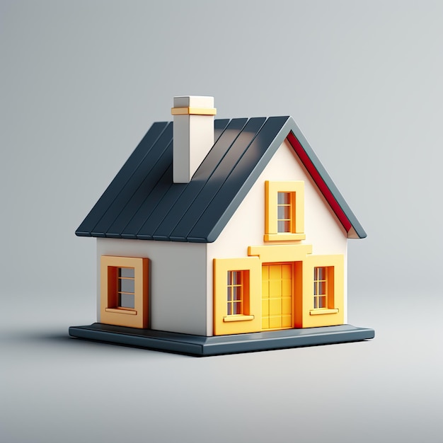 3d illustration of small house icon with solar panels on the roof