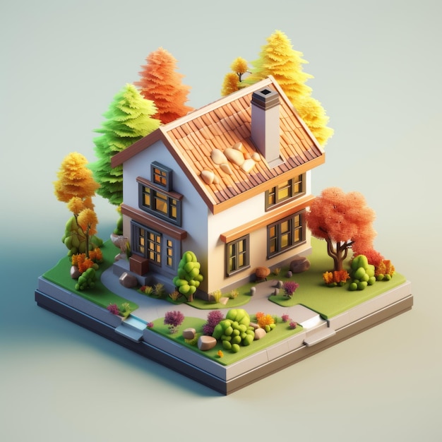 3d illustration of a small house surrounded by autumn trees