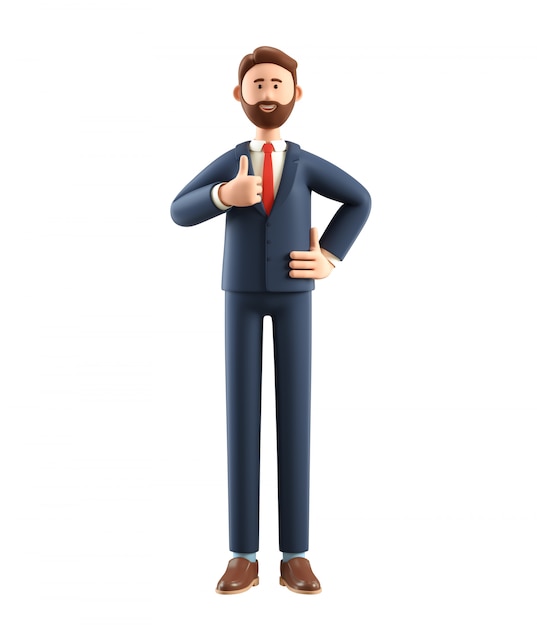 3D illustration of smiling businessman showing gesture cool.