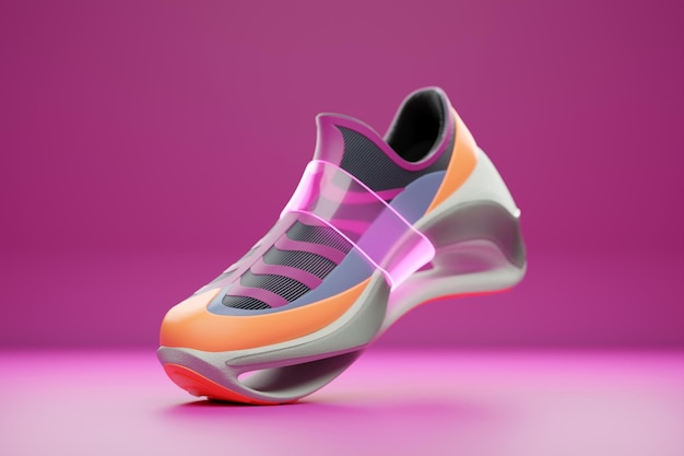 3d illustration of sneakers with bright gradient holographic print Stylish concept of stylish and trendy sneakers