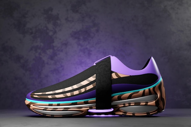 3d illustration of sneakers with bright gradient holographic print Stylish concept of stylish and trendy sneakers