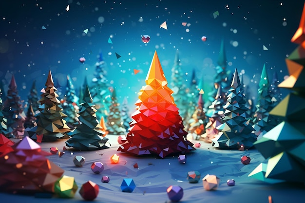 A 3d illustration of a snowy landscape with colorful trees