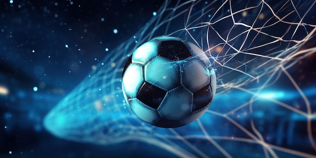 3d illustration soccer ball scores a goal and moves the net 3d illustratio