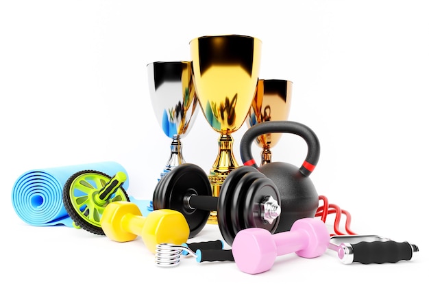 3D illustration sports equipment winners cup 3D visualization of the award for sports achievements