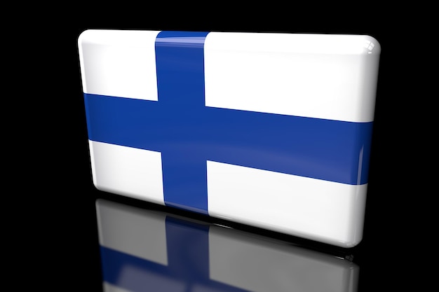 Photo 3d illustration of the square flag of finland on a dark background.