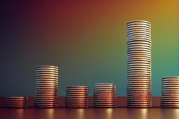 3D illustration stack of coins with trading chart in financial concepts