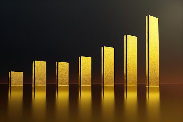 3D illustration stack of gold bar with trading chart in financial concepts