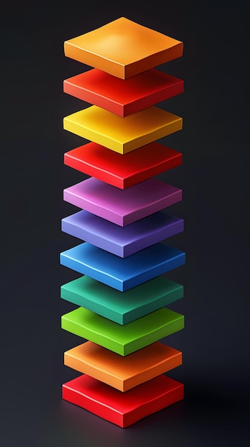 Photo 3d illustration of a stack of rainbowcolored cubes