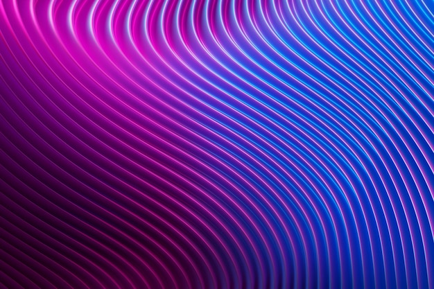 3d illustration of a stereo strip of different colors Geometric stripes similar to waves Abstract blue and pink glowing crossing lines pattern