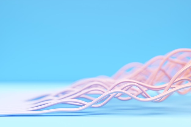 3d illustration of a stereo strip of pink colors Geometric stripes similar to waves Abstract crossing lines pattern