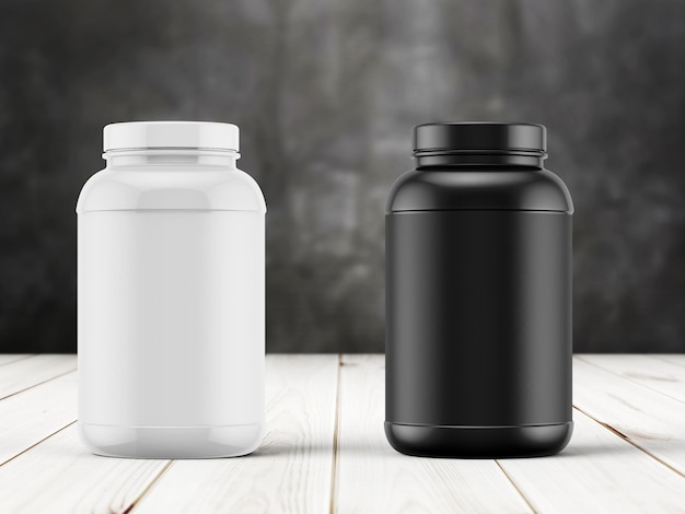 3D Illustration Supplement bottle isolated on wooden background