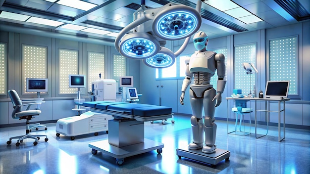 3d illustration of surgery robot in modern surgery room medical technology controlled by AI