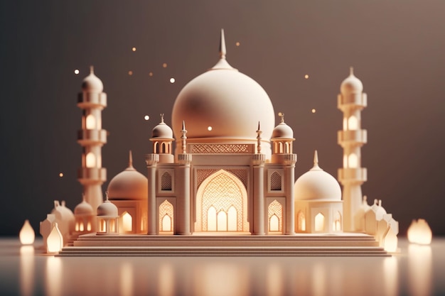 A 3d illustration of a taj mahal with lights on the top