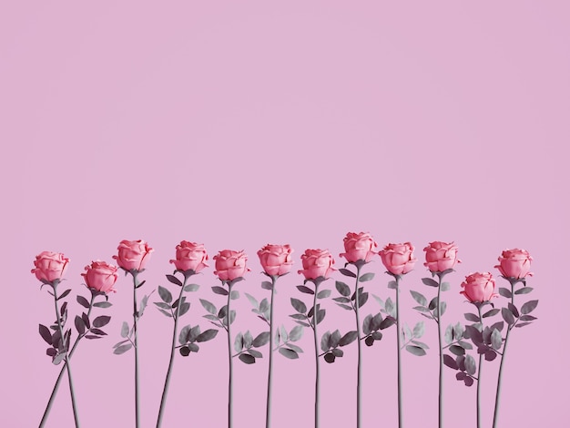 3d illustration of tall roses with copy space