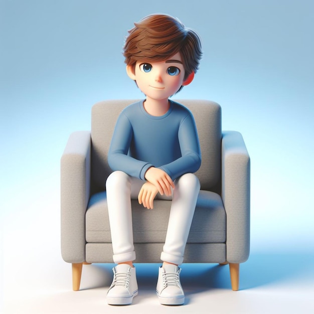 3D illustration of a teenage boy character sitting in a comfortable chair