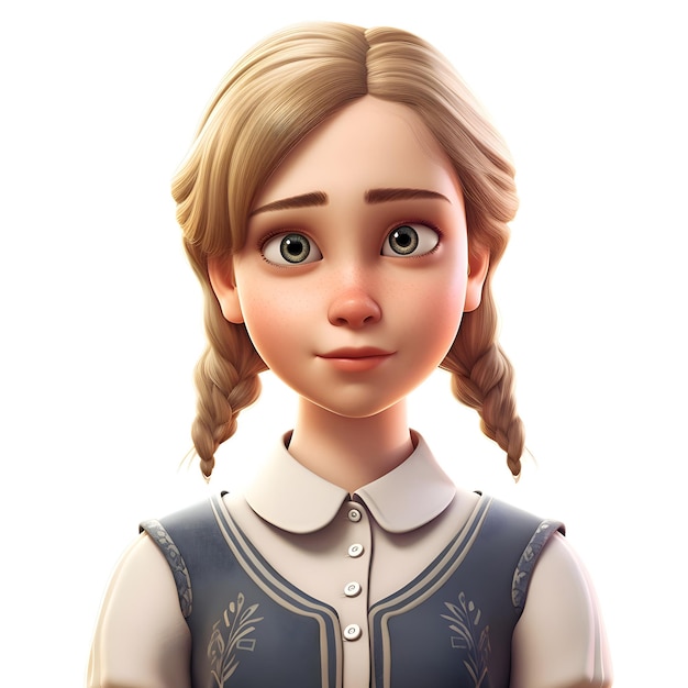 3D Illustration of a Teenage Girl with Braid Hair