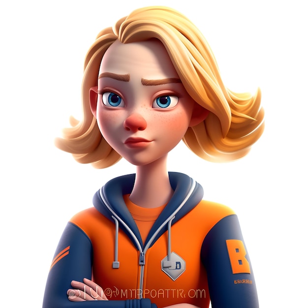 3D Illustration of a Teenage Girl with an Orange Jacket