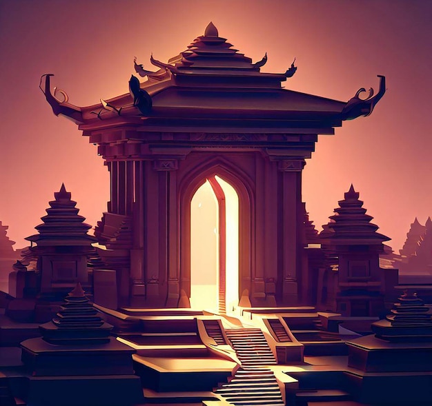 3d illustration of a temple with a gate in the middle