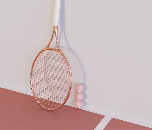 3D Illustration. Tennis Racket and balls.