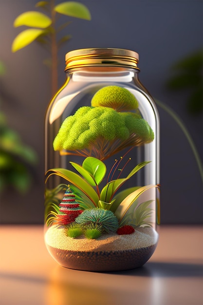 3d illustration terrariums plants